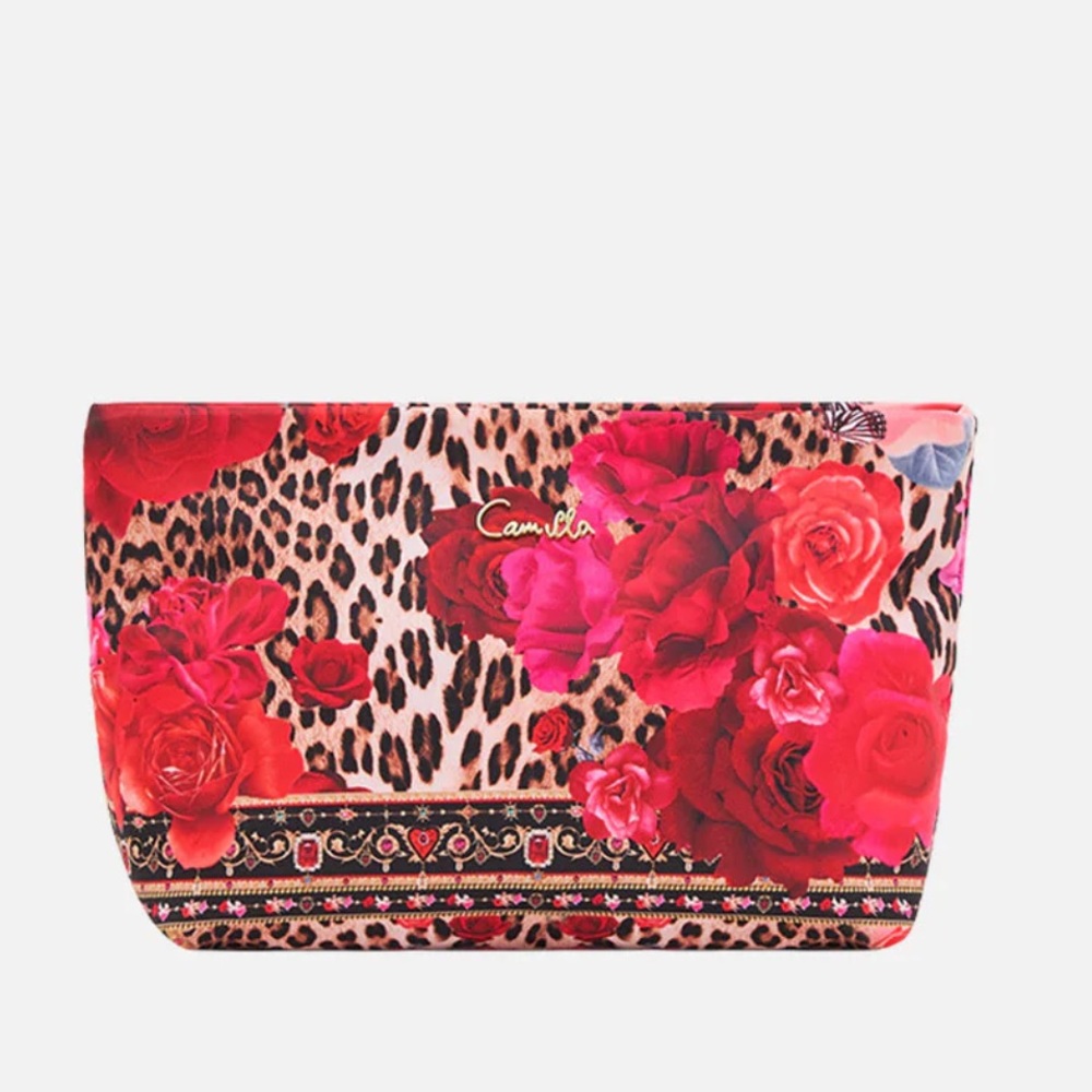 CAMILLA Heart Like a Wildflower red floral small makeup bag travel pouch